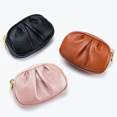 China Durable/Fashion/Eco-friendly Genuine Leather Multi-function Small Crinkle Zipper Mini Coin Purse Women Double-Layer Coin Purse for sale