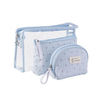 China Durable / Fashion / Eco - Friendly Custom 3 Pieces Set Clear Cute PVC Cotton Cosmetic Case Makeup Bags for sale