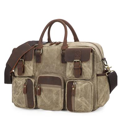 China Durable / Fashion / Custom Khaki Gray Green Waxed Canvas Eco-Friendly and Crazy Horse Leather Travel Duffel Bag for sale