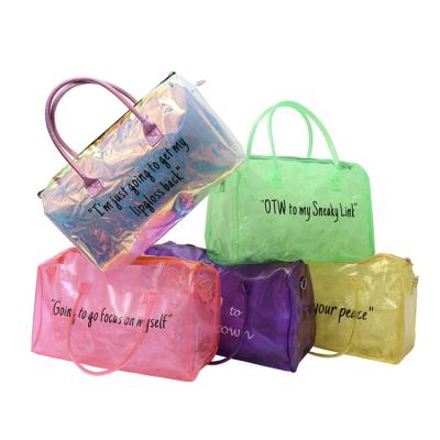 China Durable / Fashion / Eco - Friendly Printing Custom Transparent Clear Colored PVC Spend Night Gym Duffel Bag for sale