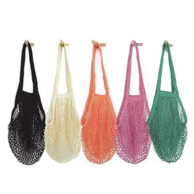 China Long Handle Cotton Net Bag Mesh Foldable Grocery Bag For Custom Shopping 100% Durable / Eco-Friendly / Reusable for sale