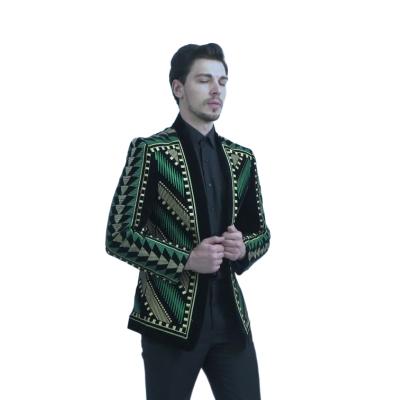 China Anti-Wrinkle Mens Blazer Suits Suit Homme Embroidery Velvet Slim Fit Cardigans For Mens Blazer Designs Coats Luxury Stylish Blazer for sale