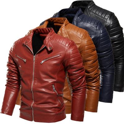 China Winter Mens Leather Jacket Solid Color Pu Coat Motorcycle Jacket Plush Breathable Men's Jacket for sale