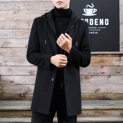 China Men's Long Ditch Coat Polyester Fabric Winter Hood Sweater Fleece Jacket Men's Long Winter Coats Breathable Outdoor Wool Cardigan for sale