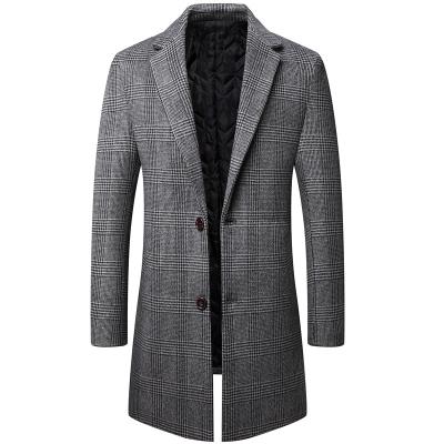 China Men's Breathable Trench Warmth Wool Coat Mid Length Plaid Winter Trench Coat Jackets Fashion Long Man Outdoor Woolen Warm Coat for sale