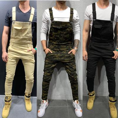 China 2021 Men's Breathable Jeans Destroyed Suspenders Denim Overalls Jeans Overalls Denim Pants One-Piece For Men for sale