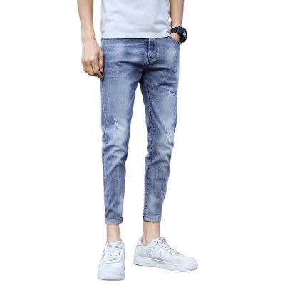 China Viable Men's Stylish Breeches Ripped Jeans Men Stretch Mens Jeans Slim Fit Streertwear Denim Casual Straight Leg Jeans for sale