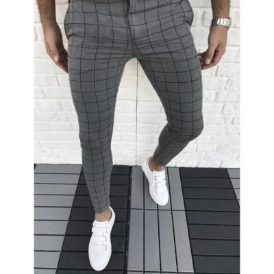 China 2021 Men's Breathable Plaid Printed Cotton Casual Pencil Pants Plaid Pants Men Formal Trousers for sale