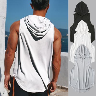 China 2021 Custom Logo Men's QUICK DRY Quick Dry T Shirts Exercise Vest With Hood Tank Top T-shirt Running Men's Sleeveless Vests And Vests for sale