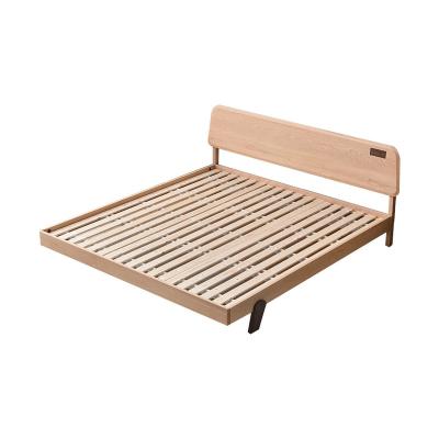 China Modern Rugged North American Red Oak Solid Wood Double Bed With Large Backrest With Alarm Clock for sale