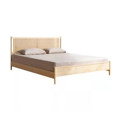 China Modern Manufacturers Supply Unique Handmade Rattan Log Frame Rattan Shape Bedside Matching Design Double Bed for sale