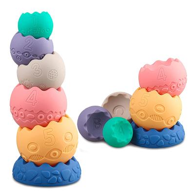 China Education Toys Stacking Balls Toys 6PCS Soft Baby Building Block Stacking Circle Toy Cube Baby Soft Toys for sale