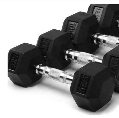 China Cast Iron+rubber Coating Cross Fitness Weights Rubber Coated Dumbbell Hex Gym Core Equipment Hex Dumbbell Rubber Coated for sale