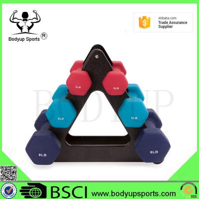 China Durable 6kg 9kg 12kg Vinyl Neoprene Dumbbell Set With Rack for sale