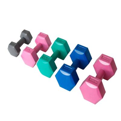 China Durable cheap plastic hexagon cement sand filled dumbbell with colors for sale