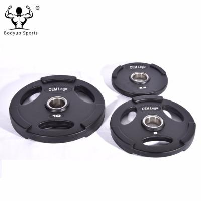 China 3 Grips Non-slip Rubber Black Weight Disc Plates for sale