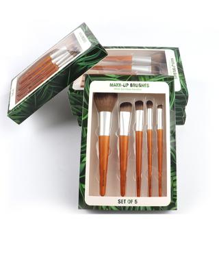 China Bamboo Skin-Friendly Makeup Set Brush With Box 5 Pcs Natural Bamboo Handles For Eyeshadow Mascara for sale