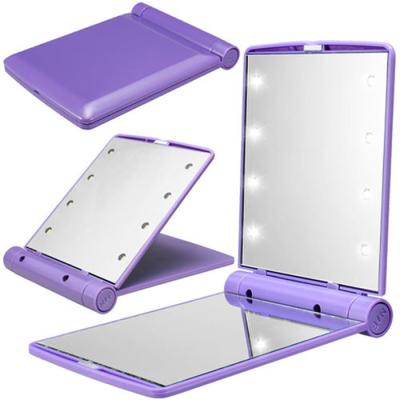 China Portable/Durable Travel Mirror/Foldable Lady Women Cosmetic Hand 8 LED Lamps Convenient Lights Makeup Mirrors Folding Pocket Portable Compact Mirror for sale