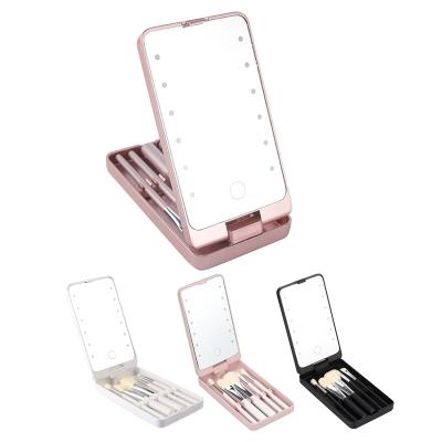 China Lighted Makeup Tools Portable LED Makeup Mirror Travel Stroage Box Organizer With Full Set Brushes for sale