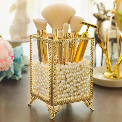 China Dustproof Luxury Eco-friendly Clear Makeup Brush Holder Storage Box For Acrylic Brush Barrel Makeup Organizer Holder With Beads for sale