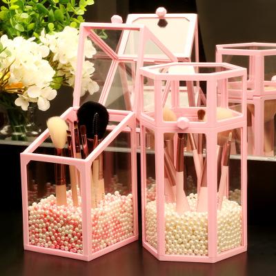 China Makeup Dustproof Brush Holder With Beads Storage Box Custom Waterproof Acrylic Clear Makeup Brushes Storage for sale