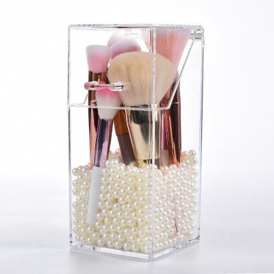 China Sweep Organizer Acrylic Makeup Brush Holder with Eye-Catching Pearl Makeup Organizer Clear Makeup Brush Storage for sale