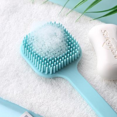 China 2021 Soft Long Handle Bath Brush Silicone And Nylon Material Shower Brush Body Massage Brush for sale