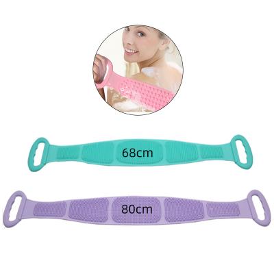 China EXFOLIATE Silicone Bath Scrubber Belt Back Scrubber For Shower Pastel Pink Soft Silicone Body Scrubber for sale