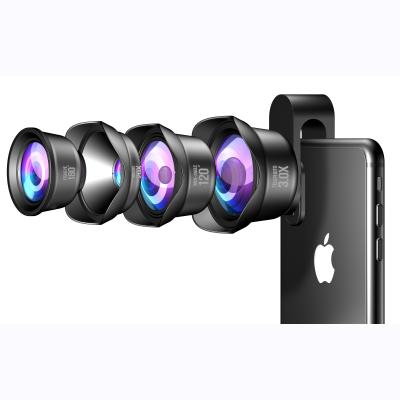 China New Products Portable 4 IN 1 Cell Phone Wide Angle Zoom Camera Lens Kit With Light Hood For iPhone Xmax for sale