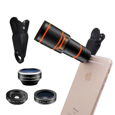 China 0.63x Wide Angle Macro Lens Mobile Phone Telescope 12X Telephoto Wide Angle Fisheye Lens For Phone for sale