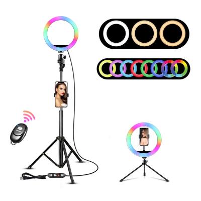 China Aluminum+ABS Best Selling Multifunctional Led Selfie Ring Light With RGB Colors Wholesale Makeup Light Kit for sale