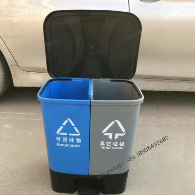 China Sustainable Plastic Foot Pedal Bin Double Waste Bin 60L for sale