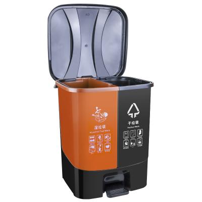 China Customized Sustainable Color Black Orange Trash Can Outside Patio Plastic Trash Can With Lid for sale