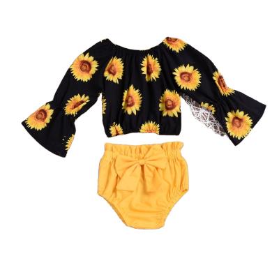 China Baby Summer Fashion Girl Sunflower Dress Kids Outfits Sets Summer Toddler Babies Clothes Suit for sale