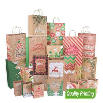 China Custom Recyclable Large Printed Gift Bags Christmas Paper Gift Bags Wholesale Brown Paper Bags Gift Presents Birthday Wedding for sale