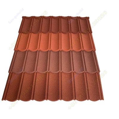 China 50 Years Windproof Galvalume Building Material Never Fade Color Stone Coated Metal Roof Tiles for sale