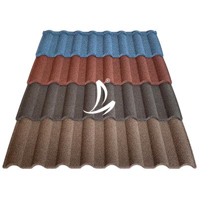 China Heavy Wind Chinese Wholesale Colored Stone Coated Roofing Metal Tile Color Stone Coated Metal Roof Tiles Shingles for sale