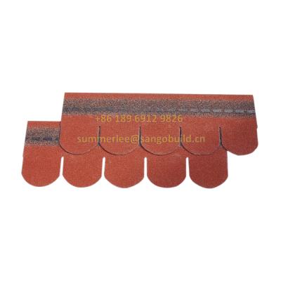 China Cheap Roofing Material Coated Tiles Color Stone Chips Fiberglass Asphalt Shingle Windproof Peach Ladder Roof Sheets Korea Roof Shingles for sale