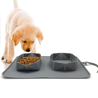 China Wholesale Sustainable Collapsible Portable Outdoor Pet Silicone Travel Double Water and Food Bowl for sale