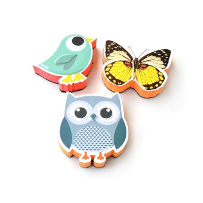 China Cute and funny shape animal owl, bird, butterfly relief printing three-dimensional magnetic blackboard eraser 20200324 for sale