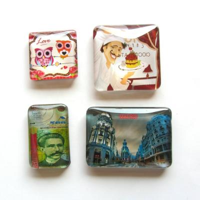 China Factory Rectangle Custom Square Souvenir Transparent Glass Tourist Fridge Magnet for sale