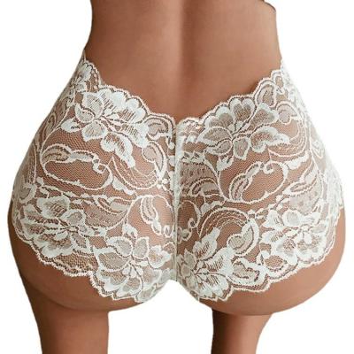 China Hot Sexy Floral Lace Underwear Women Nightgown Sexy Elastic Waist See Through Underwear Seamless Panties Black White for sale