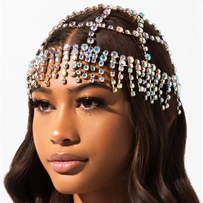 China Bridal Headpiece Fashion Tassel Forehead Rhinestone Rhinestone Head Chain For Women Handmade Hat ab Crystal Hair Pieces Headwear Accessories for sale