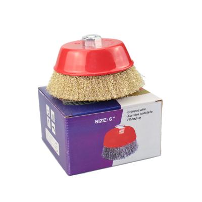 China 6inch Steel Wire Cup Cleaning Brush Crimped Wire Cup Brush 6 Inch M14X2 Wire Shaft With Cut Rust, Paint And Polish for sale