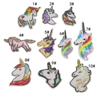 China Wholesale Unicorn Viable Design Iron-On Custom Embroidery Sequin Patches Embroidery In Stock for sale