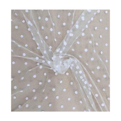 China High Quality 100% Swiss Polka Dot Anti-Static Polyester Polka Dot Flocking Pattern Printed Tulle Mesh Fabric For Dress for sale