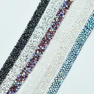 China For Trimming Custom Hot Melt Glue Rhinestone Belt Color Diy Iron On Trim Decorative Rinestone Applique for sale