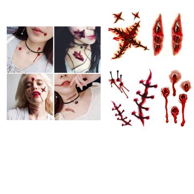 China Temporary Waterproof Horror Realistic Terror Wound Wound Stitch Scar Bloody Scab For Halloween Masquerade Prank Makeup Props for sale