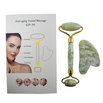 China Whitening Skin Facial Relax Long Lasting Anti Aging Green Green Jade Roller Guasha Set for sale