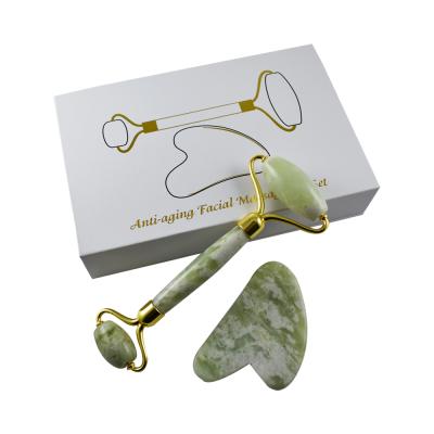 China Whitening High quality pure natural anti wrinkle massage jade roll scraping set for sale